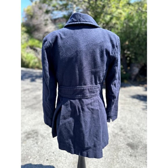 Free People Pea Coat Women Small Navy Blue Two Button Long Sleeve Collar Pockets - Picture 2 of 13
